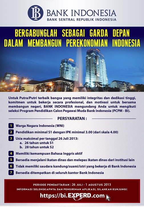 Loker PCPM Bank Indonesia | Part Time Student - Full Time Turis